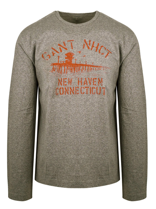 Mens Gant Grey/ Orange Long Sleeve Graphic T-Shirt