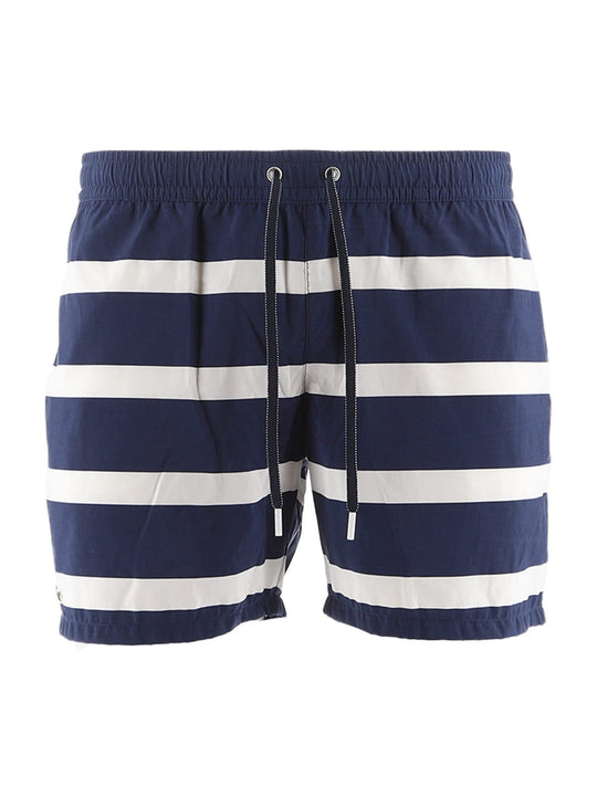 Lacoste Navy White Stripe Swim Shorts