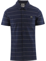 Lacoste Mens Navy Striped Slim Fit Polo Shirt