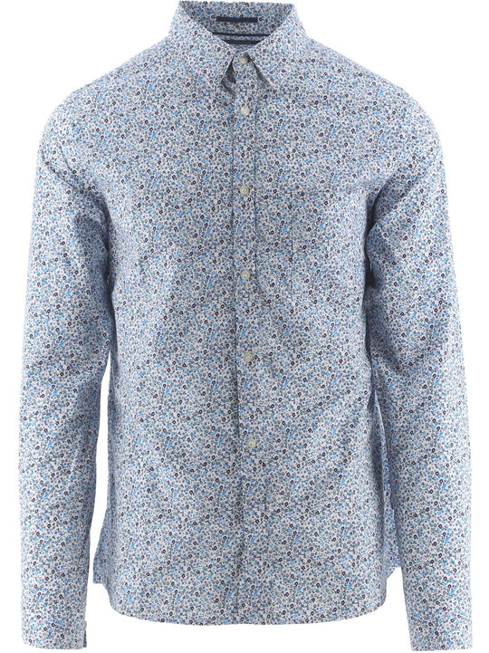 French Connection Mens White & Blue Floral Shirt