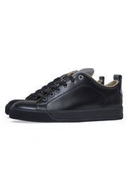 Lanvin Mens Black Reflective Panel Leather Sneaker