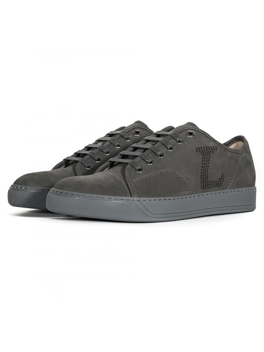 Lanvin Mens Anthracite 'L' Nubuck Toe Cap Sneakers