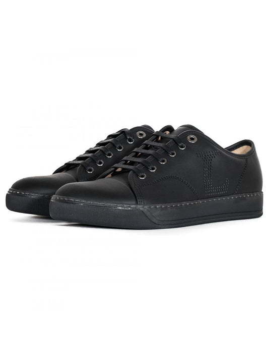Lanvin Mens Black 'L' Napa Leather Toe Cap Sneakers