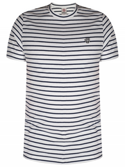 Franklin Marshall Navy Blue Striped Embroidered Logo T-Shirt