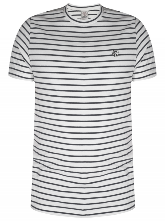 Franklin Marshall Grey Striped Embroidered Logo T-Shirt