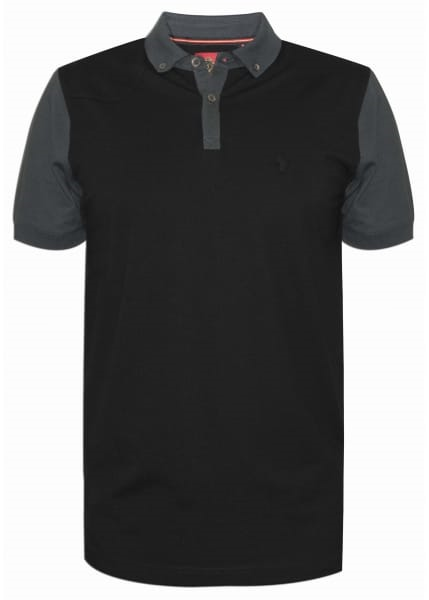 Luke Jet Black Contrast Terry The Doorman Mens Polo