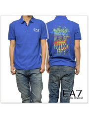 EA7 Blue Short-Sleeved Graphic Polo Shirt
