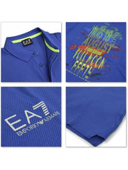 EA7 Blue Short-Sleeved Graphic Polo Shirt