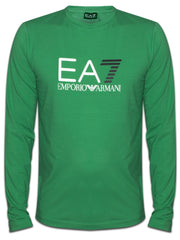 Emporio Armani Mens Green Train Graphic Long-Sleeved T-shirt