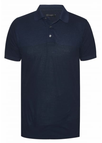 French Connection Navy Jack Black Yoke Blue Stripped Polo Shirt