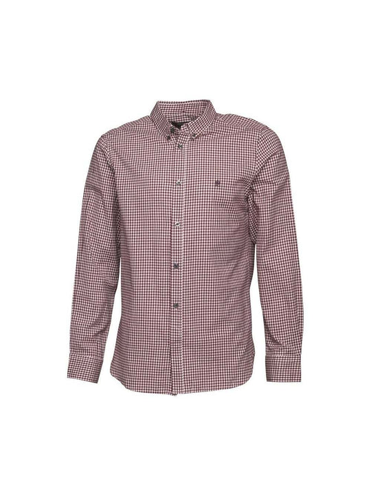 French Connection Mens Checked Long Sleeve Wine Gingham Shirt