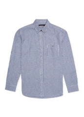 French Connection Mens Checked Long Sleeve Blue Gingham Shirt